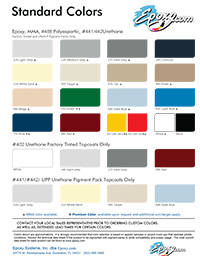 Epoxy.com Product #633 Chemical Resistant Novolac Epoxy Coating is available in 17 standard color here is the Color Chart